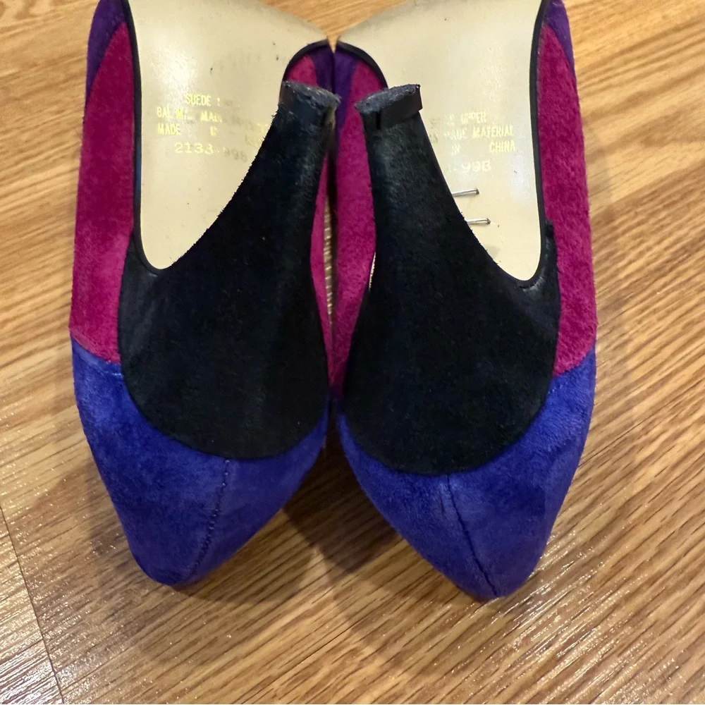 Vintage Fayva Suede Colorblock Purple Blue Black Pumps‎ sz 6 M